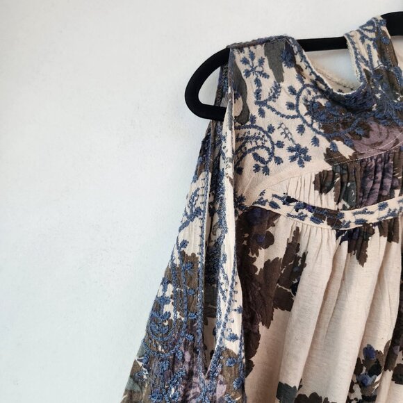 Free People Floral Halter Boho Blouse Top Shirt Peasant Linen Blend Women's M - Picture 4 of 9